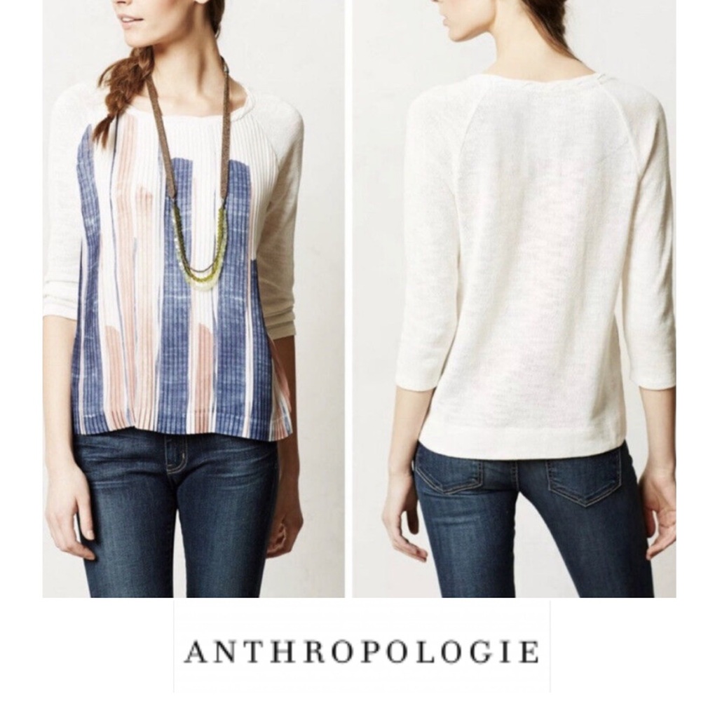 Anthropologie One September Pleated Brush Stroke Knit Top